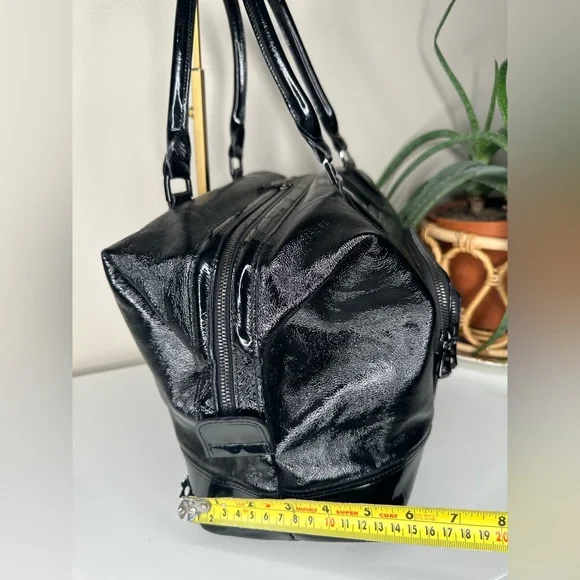 Longchamp Legende Verni Black Patent Leather Travel Satchel Tote Bag Large - Picture 12 of 13